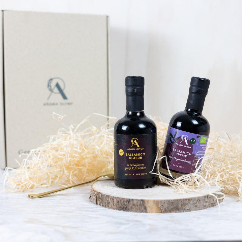 aroma-olymp-bio-balsamico-cremes-griechische-klassiker-set-thymianhonig image 1