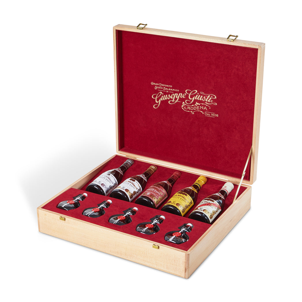 giuseppe-giusti-scrigno-geschenkset-balsamico-1450-ml-holzbox image 1