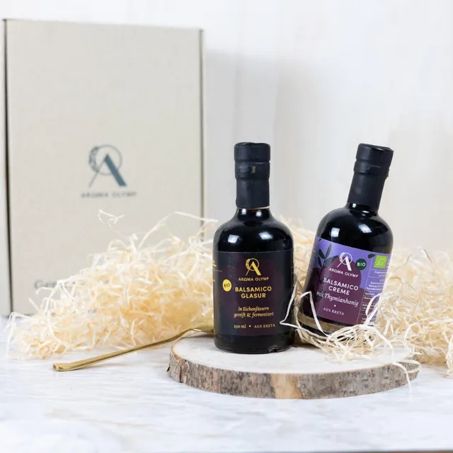 aroma-olymp-bio-balsamico-cremes-griechische-klassiker-set-thymianhonig image 1